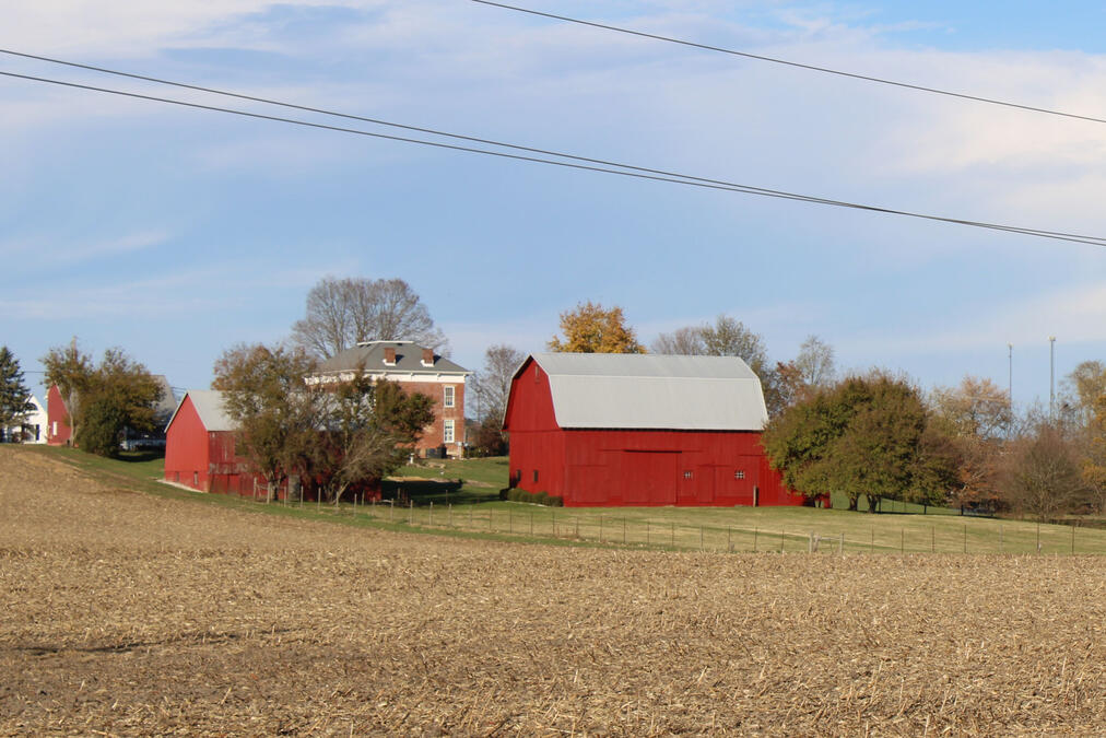 Untitled A red barn and historic brick home in Northeast Ohio.
